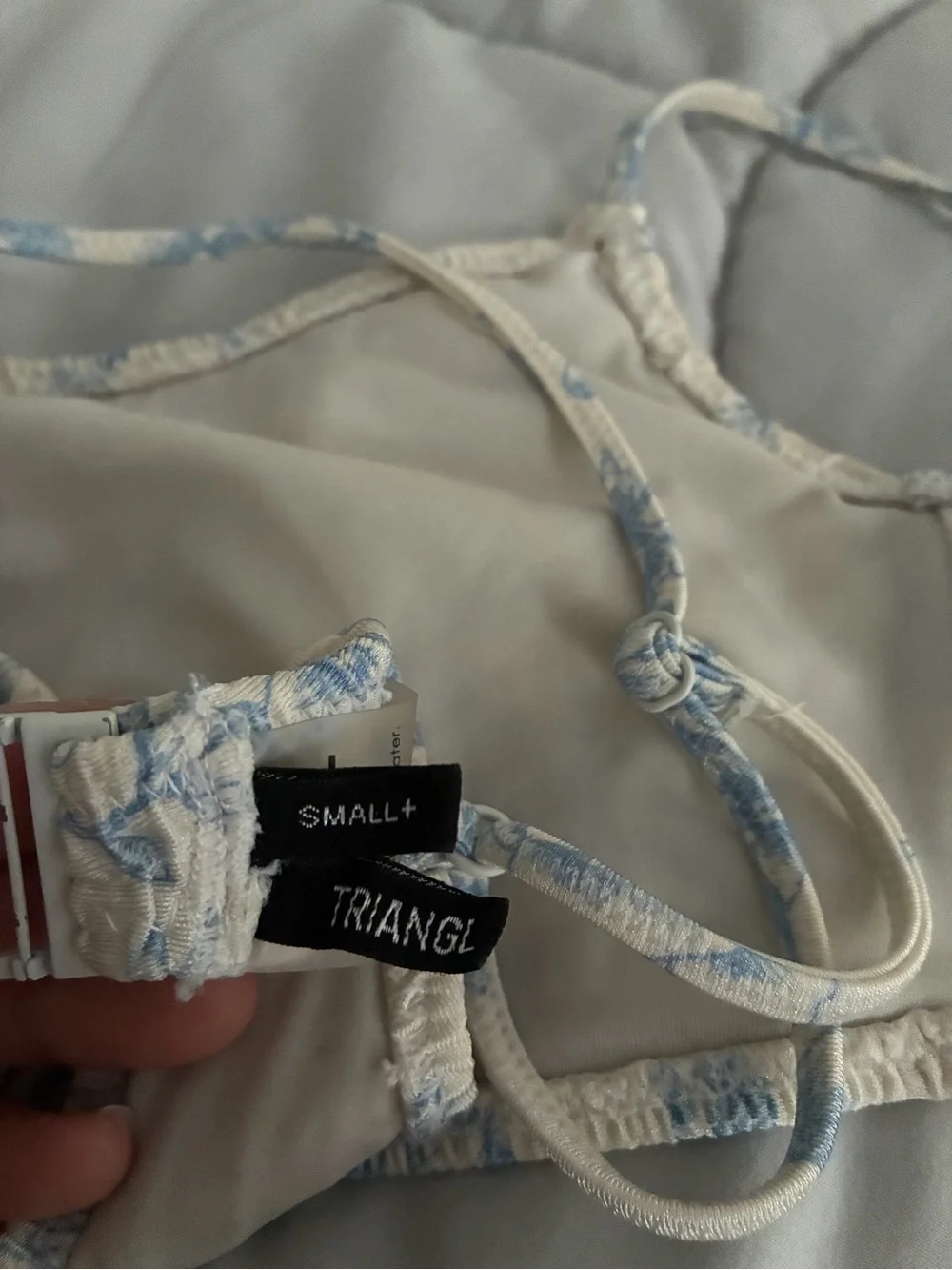 triangl swimwear White and Light Blue Smocked Bikini Set